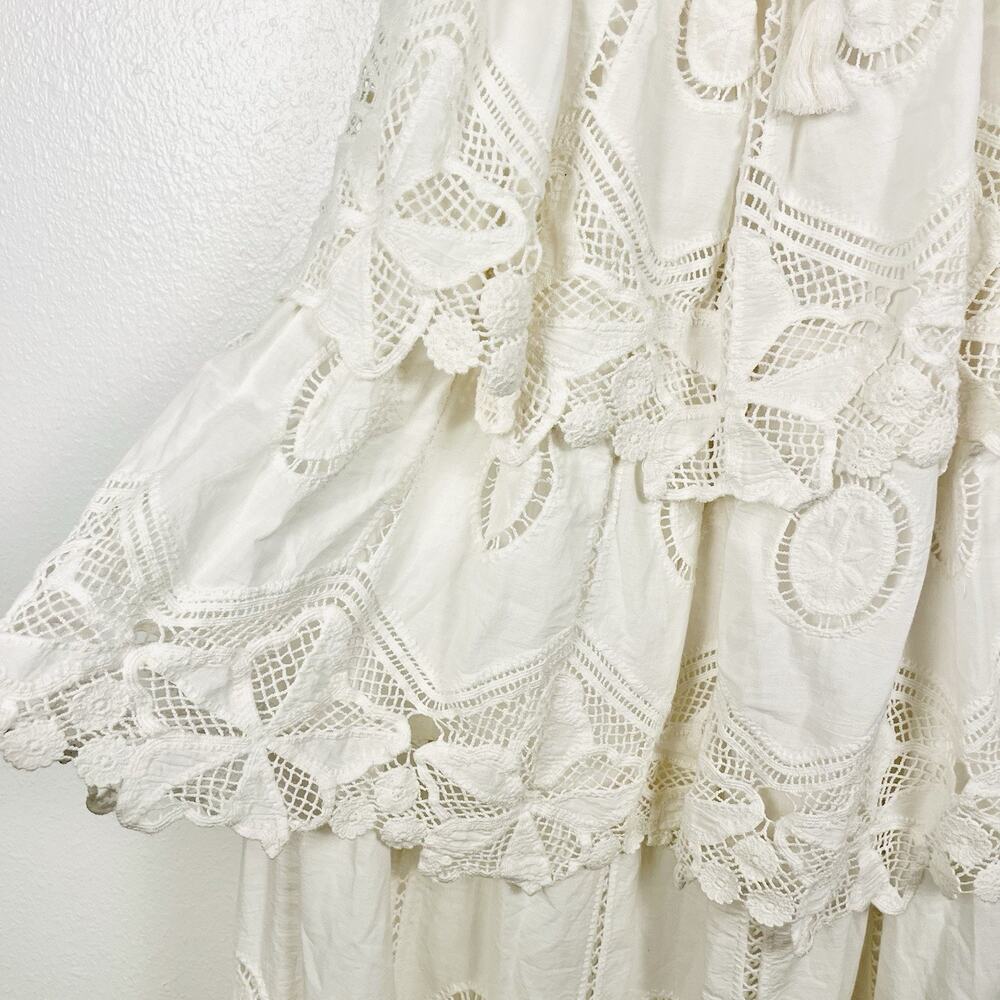Free People Ollari Lace Tiered Strapless White/Ivory Boho Maxi Dress XS - Picture 4 of 8